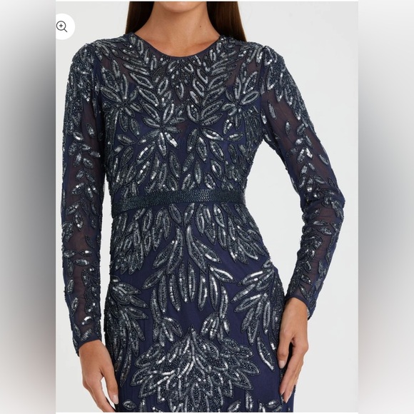 NWT | Mac Duggal 6023 Midnight Long Sleeve Neckline Embellished Gown Size 6 - Picture 3 of 11